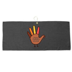 Happy Thanksgiving Hand Turkey Large Microfiber Waffle Golf Towel