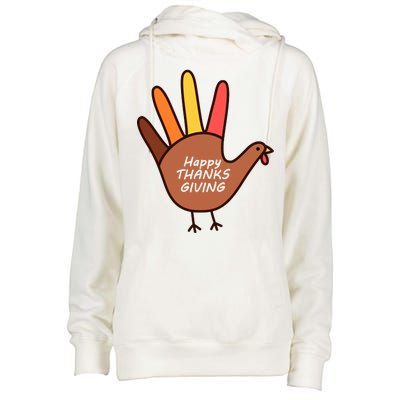 Happy Thanksgiving Hand Turkey Womens Funnel Neck Pullover Hood