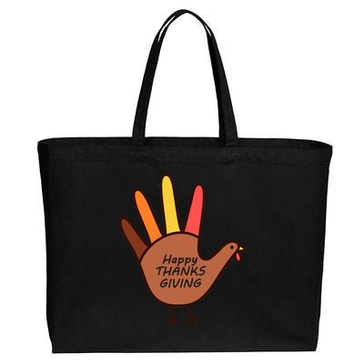 Happy Thanksgiving Hand Turkey Cotton Canvas Jumbo Tote