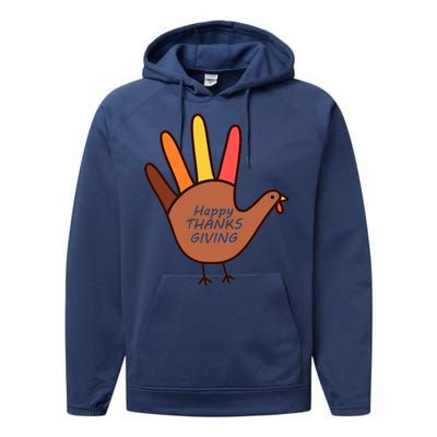 Happy Thanksgiving Hand Turkey Performance Fleece Hoodie