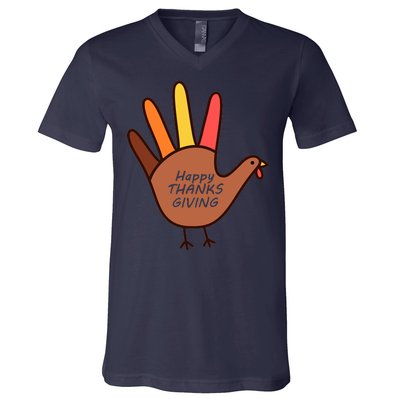 Happy Thanksgiving Hand Turkey V-Neck T-Shirt