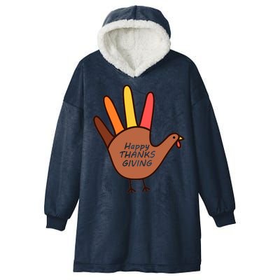 Happy Thanksgiving Hand Turkey Hooded Wearable Blanket