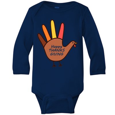 Happy Thanksgiving Hand Turkey Baby Long Sleeve Bodysuit