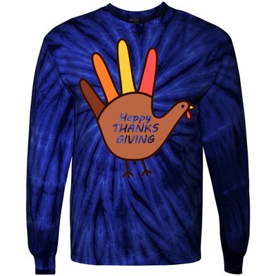 Happy Thanksgiving Hand Turkey Tie-Dye Long Sleeve Shirt