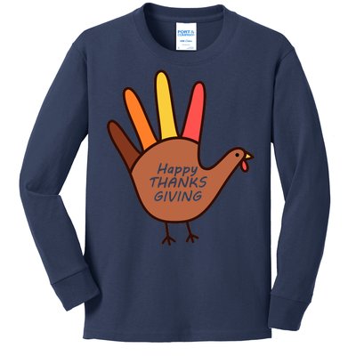 Happy Thanksgiving Hand Turkey Kids Long Sleeve Shirt