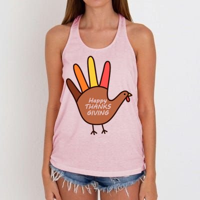 Happy Thanksgiving Hand Turkey Women's Knotted Racerback Tank