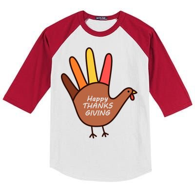 Happy Thanksgiving Hand Turkey Kids Colorblock Raglan Jersey