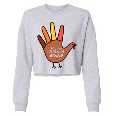 Happy Thanksgiving Hand Turkey Cropped Pullover Crew