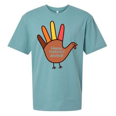 Happy Thanksgiving Hand Turkey Sueded Cloud Jersey T-Shirt