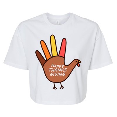 Happy Thanksgiving Hand Turkey Bella+Canvas Jersey Crop Tee