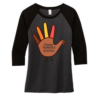 Happy Thanksgiving Hand Turkey Women's Tri-Blend 3/4-Sleeve Raglan Shirt