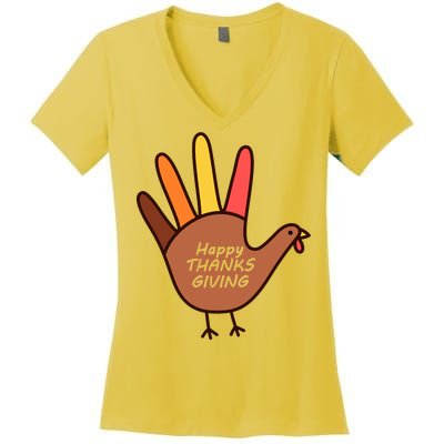 Happy Thanksgiving Hand Turkey Women's V-Neck T-Shirt