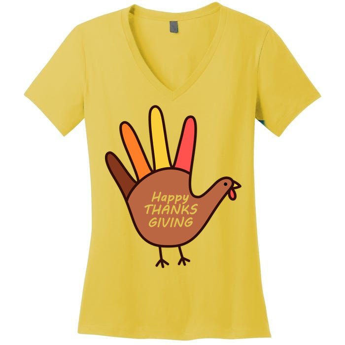 Happy Thanksgiving Hand Turkey Women's V-Neck T-Shirt