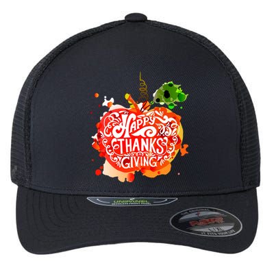 Happy Thanksgiving Pumpkin Splatter Flexfit Unipanel Trucker Cap