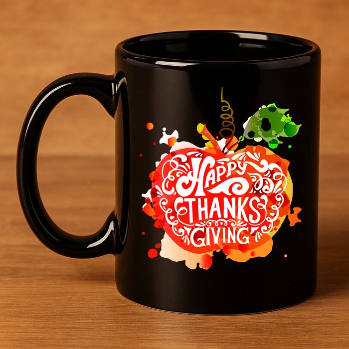 Happy Thanksgiving Pumpkin Splatter 11oz C Handle Ceramic Mug
