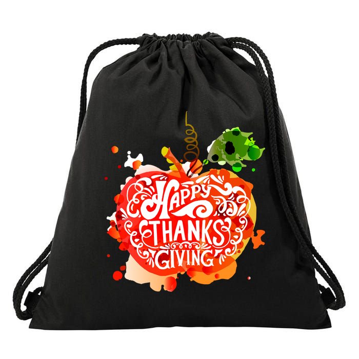 Happy Thanksgiving Pumpkin Splatter Drawstring Bag