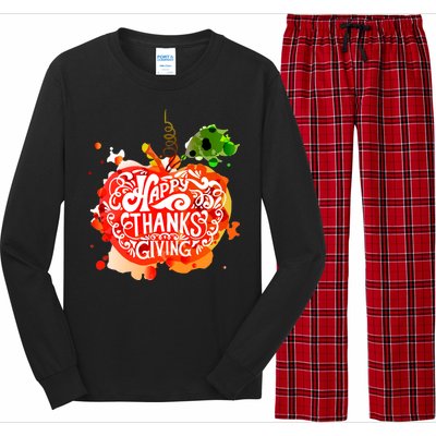 Happy Thanksgiving Pumpkin Splatter Long Sleeve Pajama Set