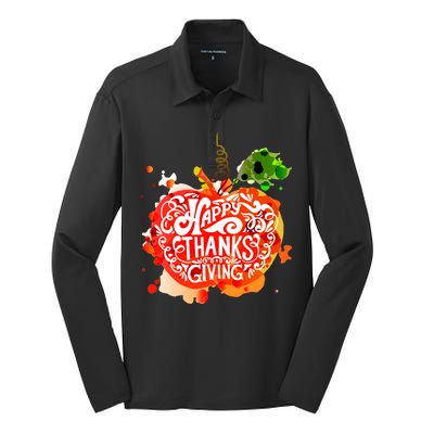 Happy Thanksgiving Pumpkin Splatter Silk Touch Performance Long Sleeve Polo