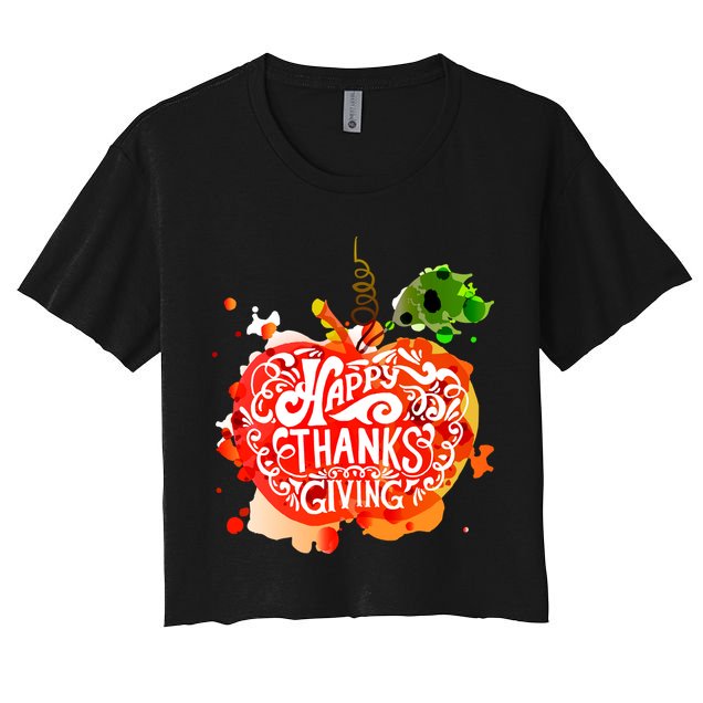 Happy Thanksgiving Pumpkin Splatter Crop Top