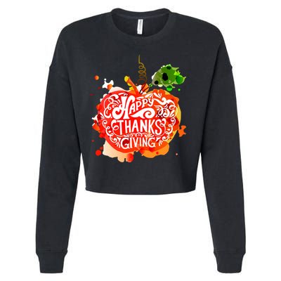 Happy Thanksgiving Pumpkin Splatter Cropped Pullover Crew
