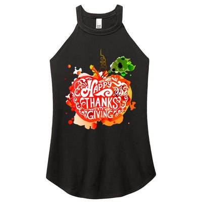 Happy Thanksgiving Pumpkin Splatter Women's Perfect Tri Rocker Tank