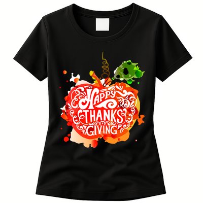 Happy Thanksgiving Pumpkin Splatter Womens T-Shirt