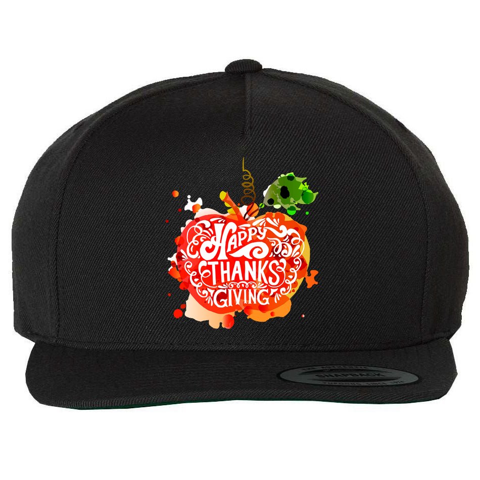 Happy Thanksgiving Pumpkin Splatter Wool Snapback Cap