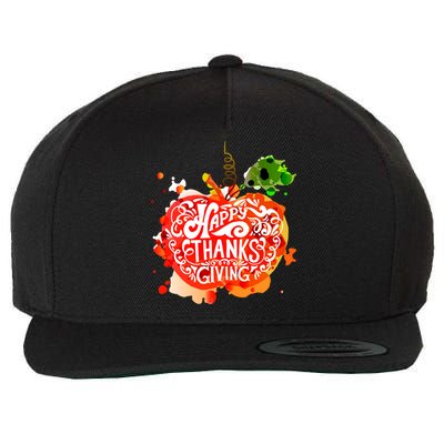 Happy Thanksgiving Pumpkin Splatter Wool Snapback Cap