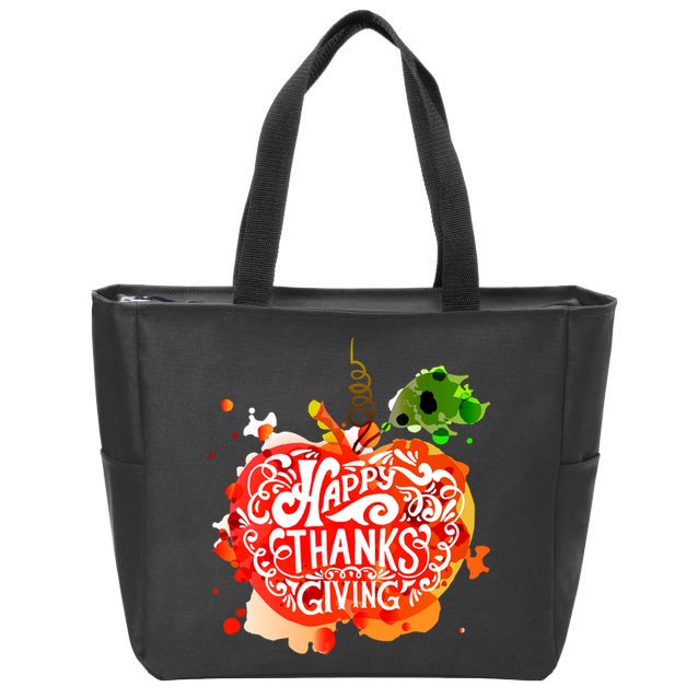 Happy Thanksgiving Pumpkin Splatter Zip Tote Bag
