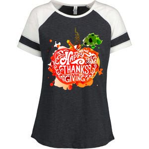 Happy Thanksgiving Pumpkin Splatter Enza Ladies Jersey Colorblock Tee