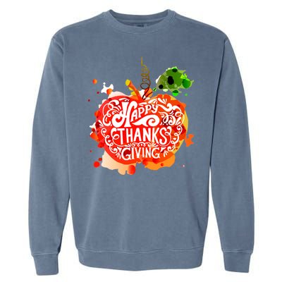 Happy Thanksgiving Pumpkin Splatter Garment-Dyed Sweatshirt