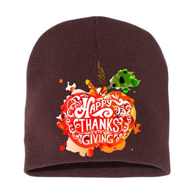 Happy Thanksgiving Pumpkin Splatter Short Acrylic Beanie