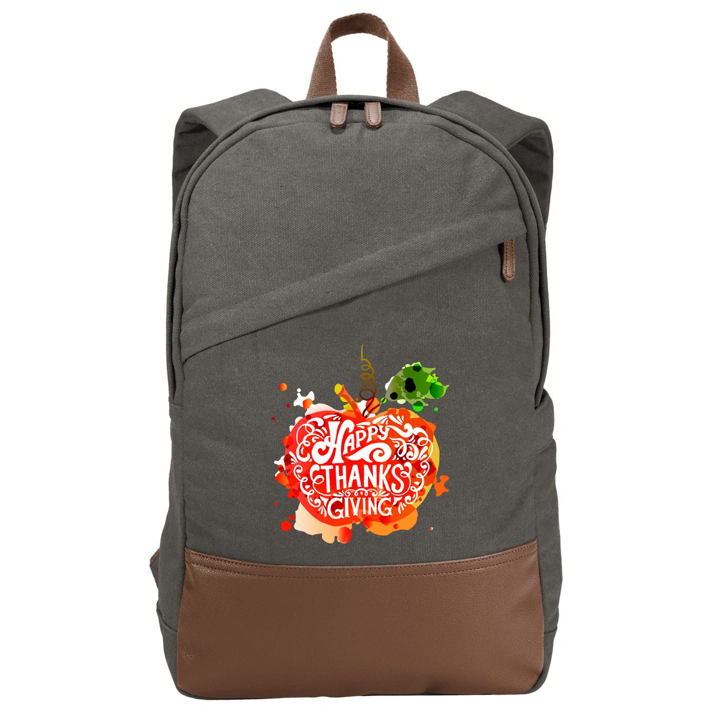 Happy Thanksgiving Pumpkin Splatter Cotton Canvas Backpack