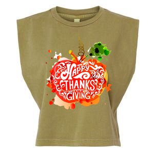 Happy Thanksgiving Pumpkin Splatter Garment-Dyed Women's Muscle Tee