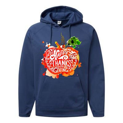 Happy Thanksgiving Pumpkin Splatter Performance Fleece Hoodie