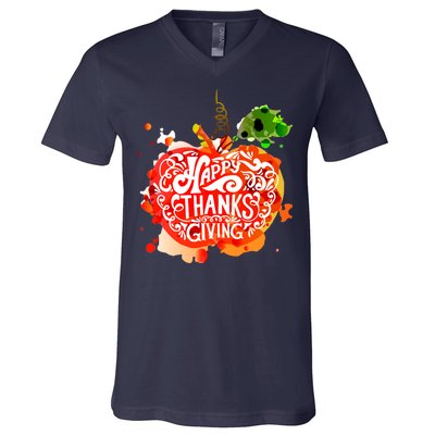 Happy Thanksgiving Pumpkin Splatter V-Neck T-Shirt