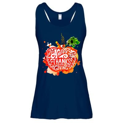 Happy Thanksgiving Pumpkin Splatter Ladies Essential Flowy Tank