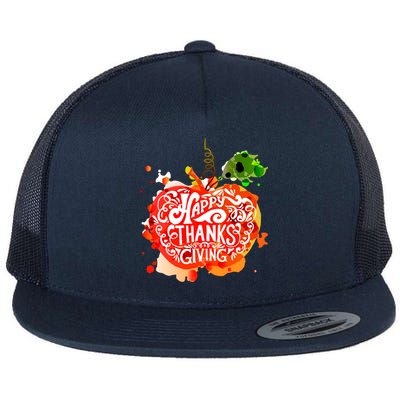 Happy Thanksgiving Pumpkin Splatter Flat Bill Trucker Hat