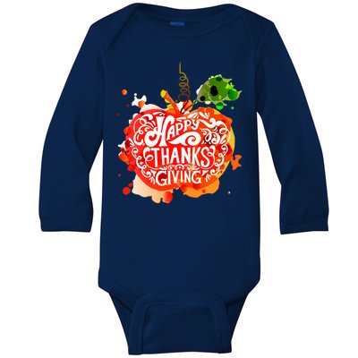 Happy Thanksgiving Pumpkin Splatter Baby Long Sleeve Bodysuit