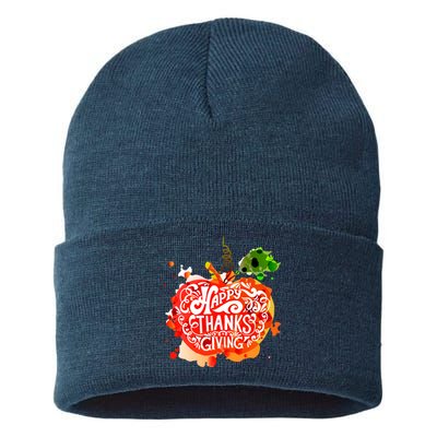 Happy Thanksgiving Pumpkin Splatter Sustainable Knit Beanie