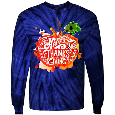 Happy Thanksgiving Pumpkin Splatter Tie-Dye Long Sleeve Shirt