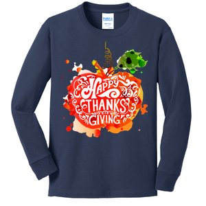 Happy Thanksgiving Pumpkin Splatter Kids Long Sleeve Shirt