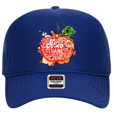 Happy Thanksgiving Pumpkin Splatter High Crown Mesh Back Trucker Hat