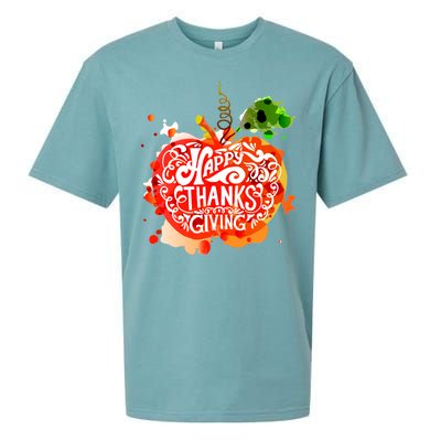 Happy Thanksgiving Pumpkin Splatter Sueded Cloud Jersey T-Shirt