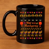 Happy Thanksgiving Turkey Ugly Sweater 11oz C Handle Ceramic Mug