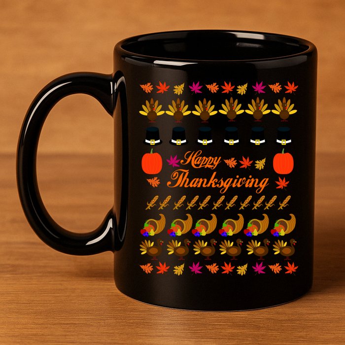 Happy Thanksgiving Turkey Ugly Sweater 11oz C Handle Ceramic Mug