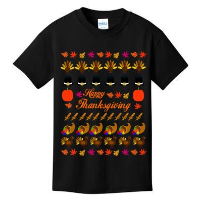 Happy Thanksgiving Turkey Ugly Sweater Kids T-Shirt