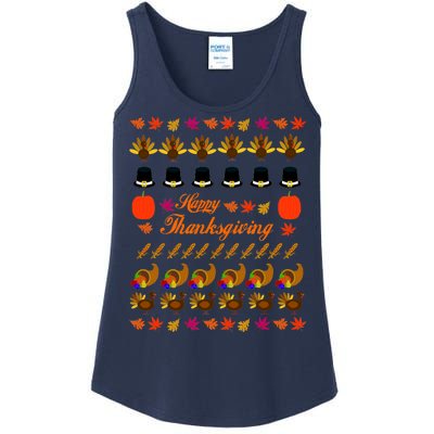 Happy Thanksgiving Turkey Ugly Sweater Ladies Essential Tank