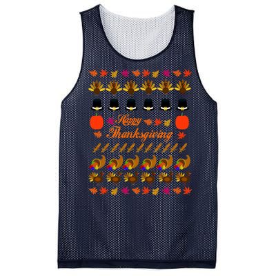 Happy Thanksgiving Turkey Ugly Sweater Mesh Reversible Basketball Jersey Tank