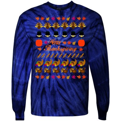 Happy Thanksgiving Turkey Ugly Sweater Tie-Dye Long Sleeve Shirt